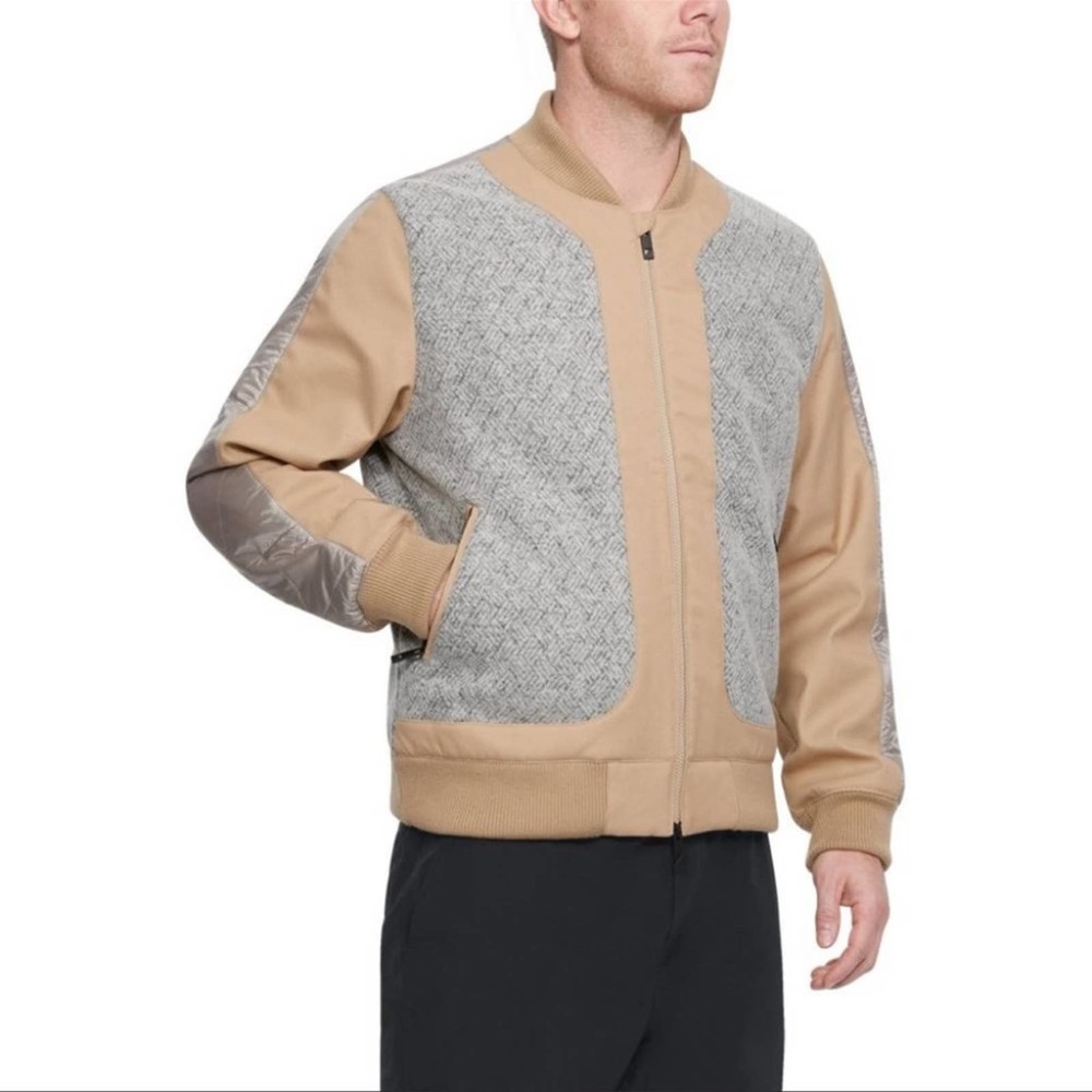 Under Armour Sportswear Mens Wool Insulated Bomber Jacket SZ Large Tan Gray NWT